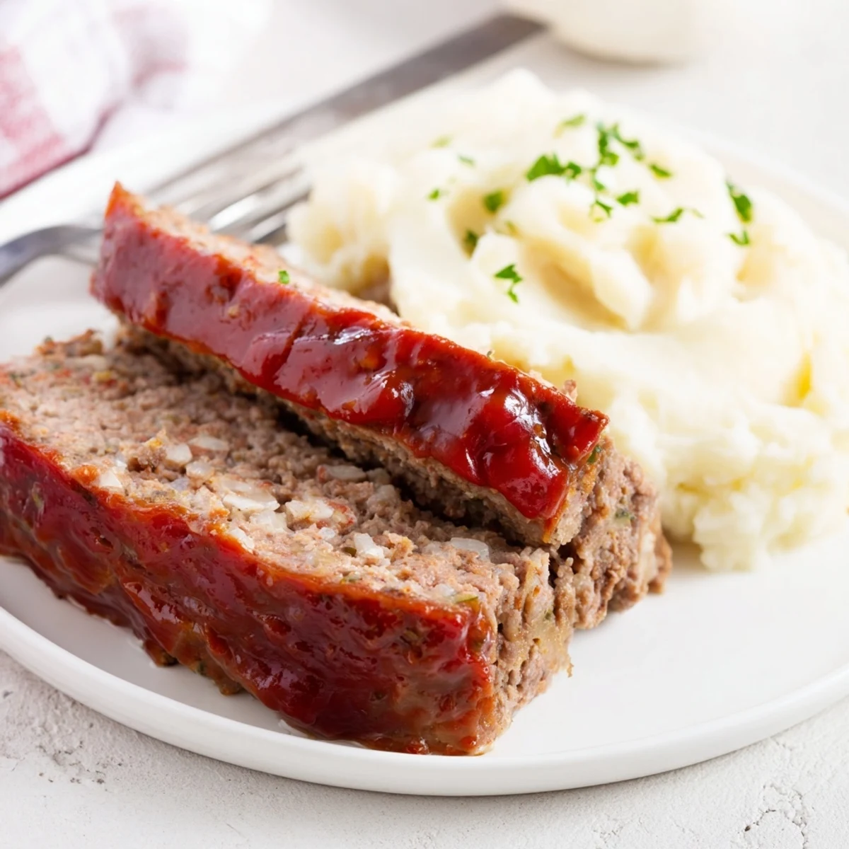 Hearty Classic Meatloaf with creamy mashed potatoes, perfect for family dinner comfort.  