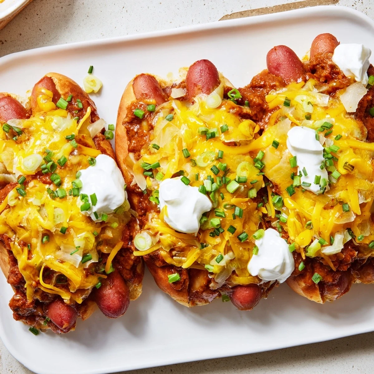 Golden-brown and bubbly Chili Dog Casserole, a cozy, cheesy bake perfect for family dinners.