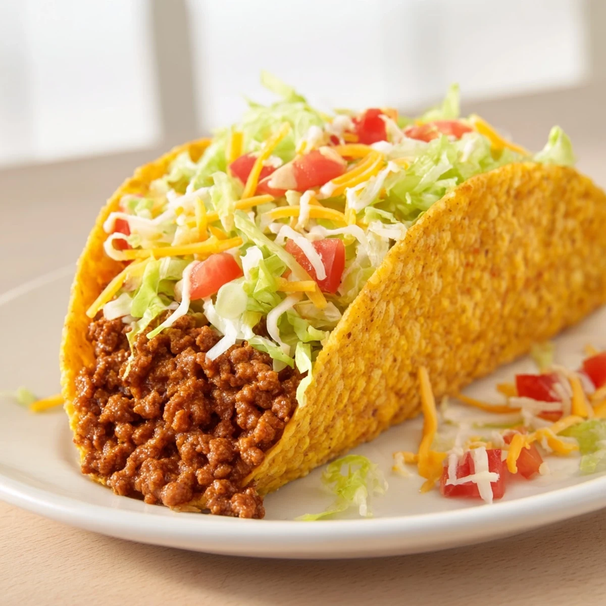 Warm Cheesy Gordita Crunch tacos, filled with seasoned beef, lettuce, and creamy sauce.