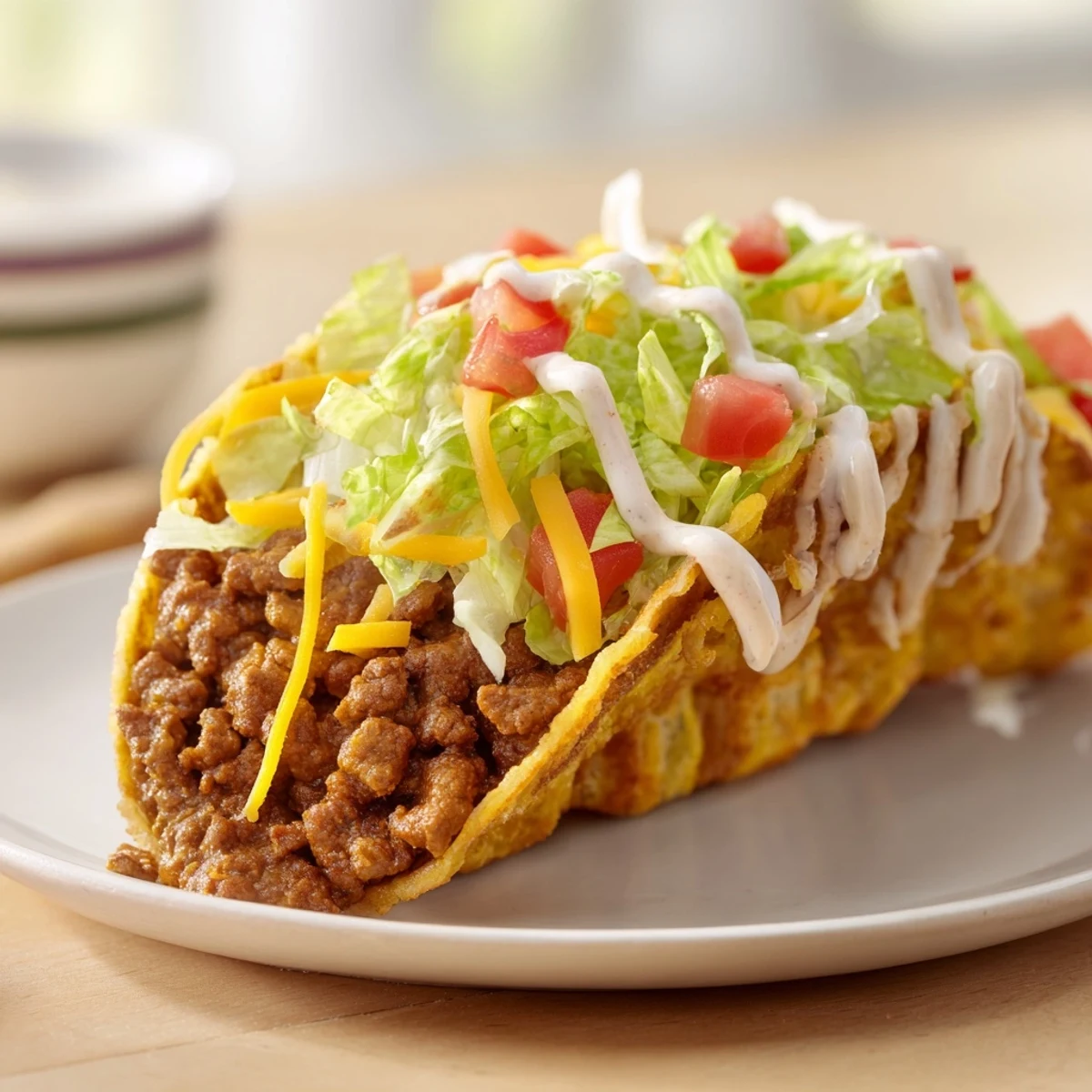 Melting cheese coats crunchy taco, wrapped by warm tortillas for Cheesy Gordita Crunches.