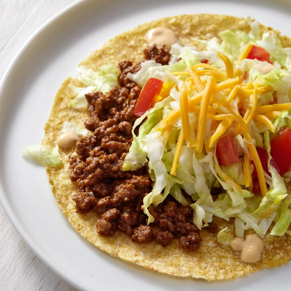 A close-up view of a flavorful Cheesy Gordita Crunch taco, ready to be eaten.