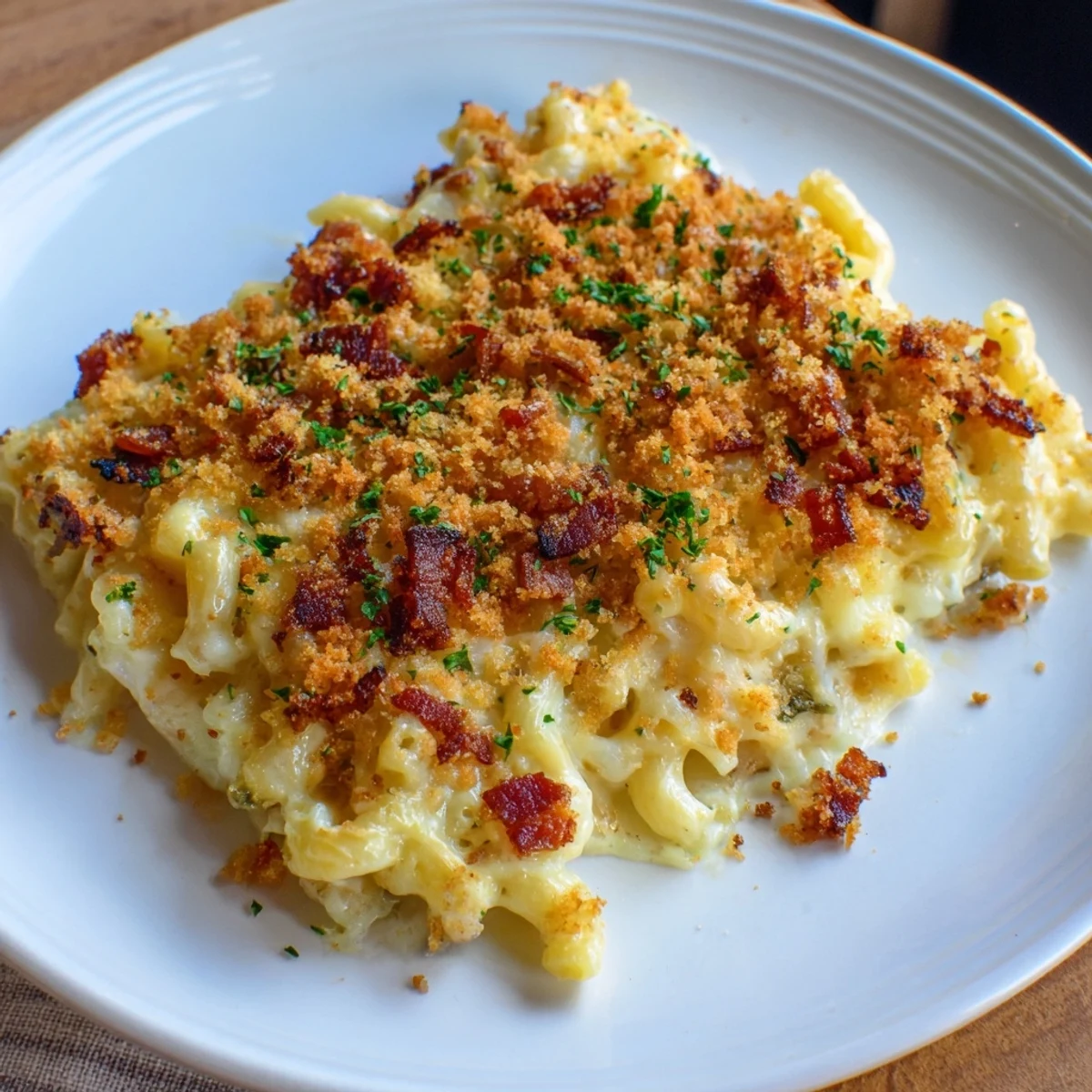 Warm and cheesy sheet pan mac and cheese, topped with crispy bacon for an irresistible dinner.
