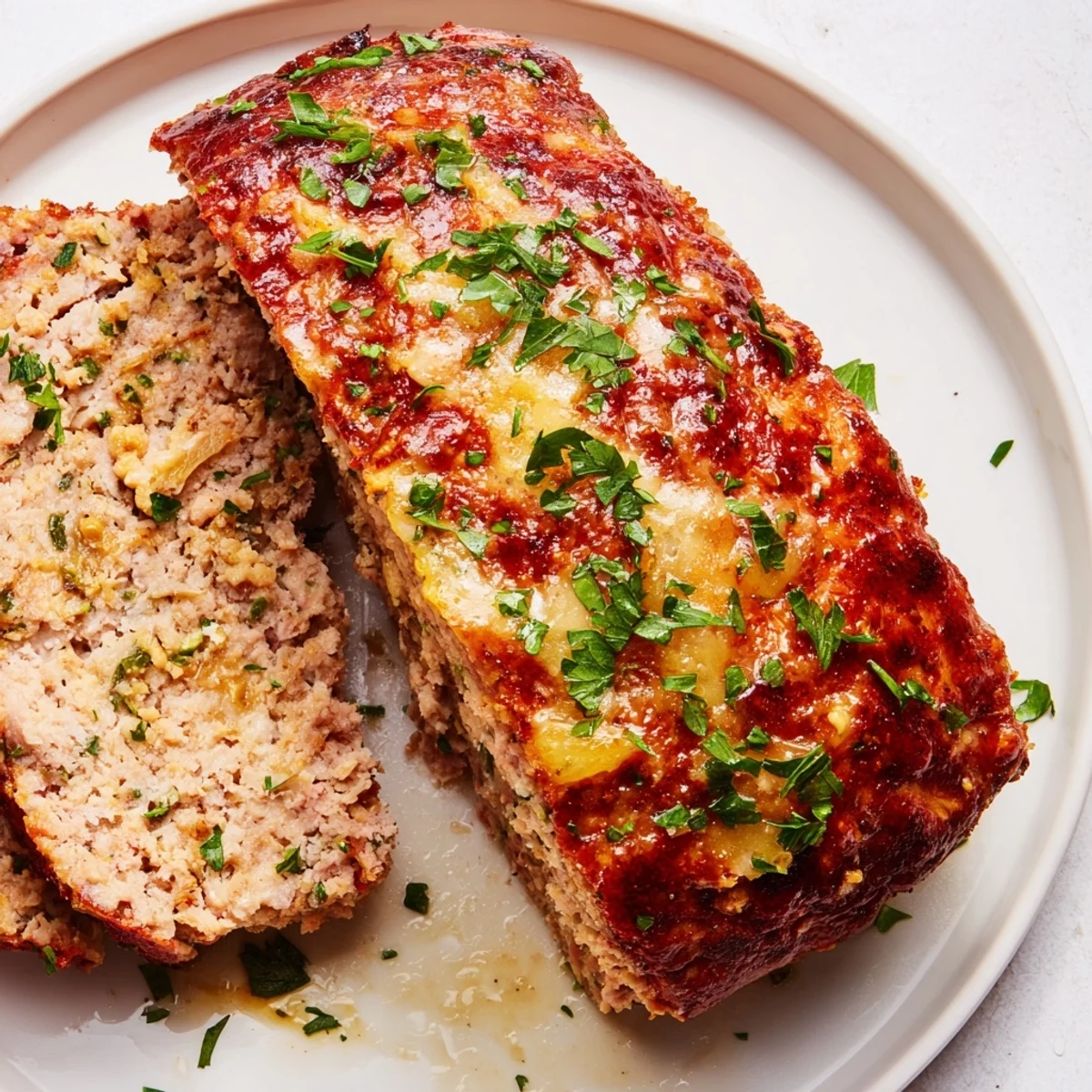 This warm, comforting Garlic Parmesan Chicken Meatloaf is richly seasoned, with a golden crust.