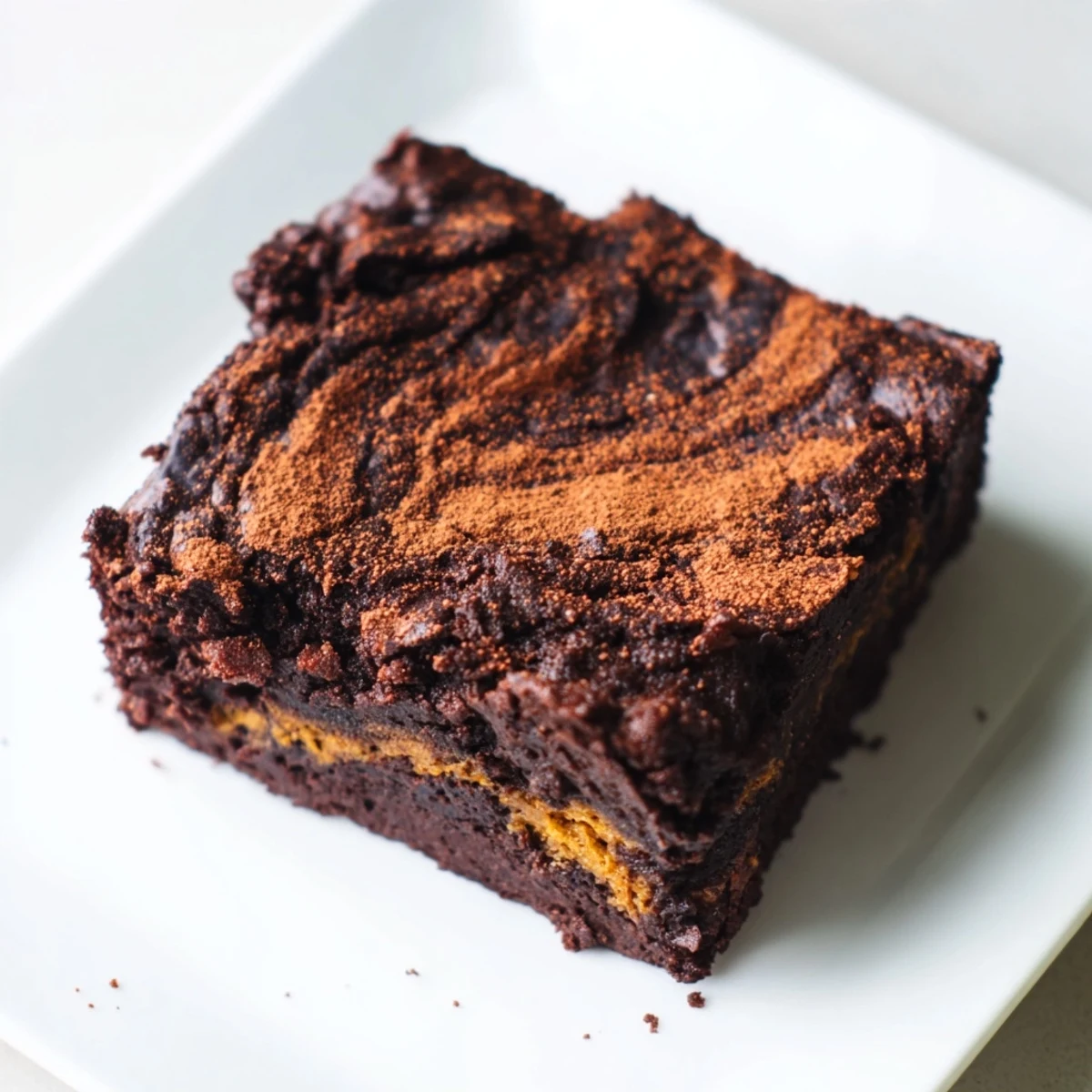 These healthy Pumpkin Workout Brownies look rich in color, ready to eat after baking, and full of flavor.