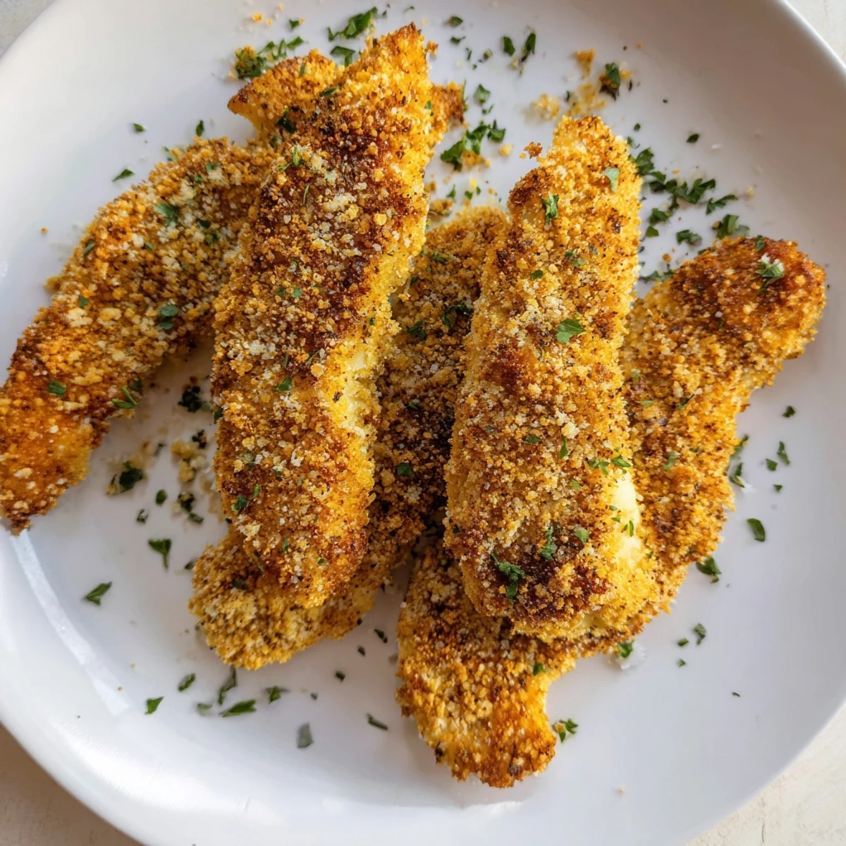 Close-up of perfectly cooked Air Fryer Festive Chicken Tenders, offering savory aromas and a beautiful golden crust.