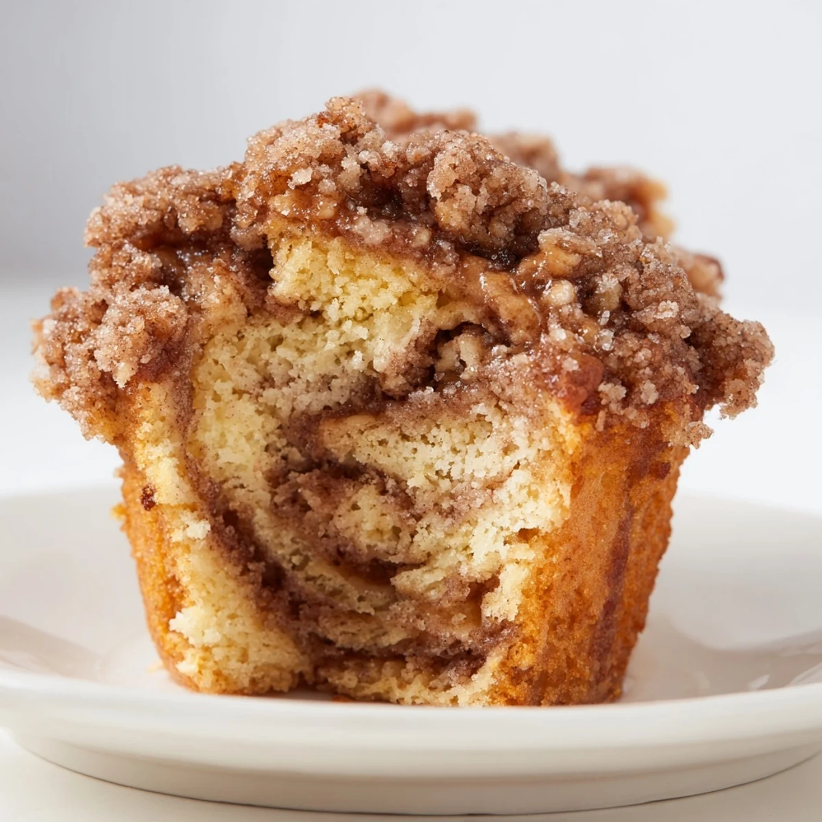 Warm, freshly baked Lightened Christmas Coffee Cake Muffins with a cinnamon swirl filling are tempting.