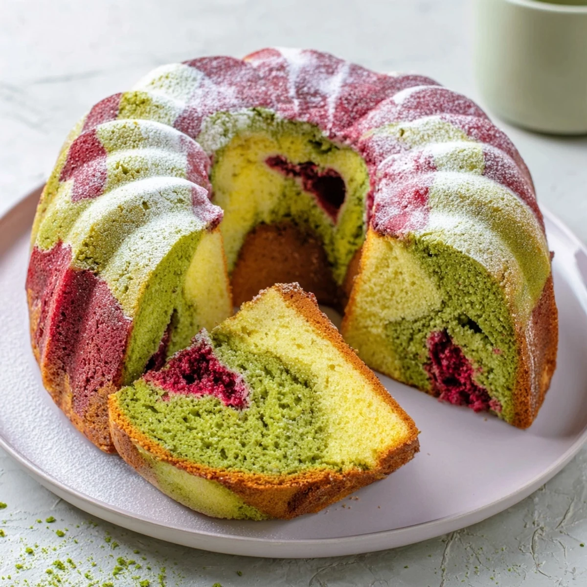 Red Green Matcha Marble Cake