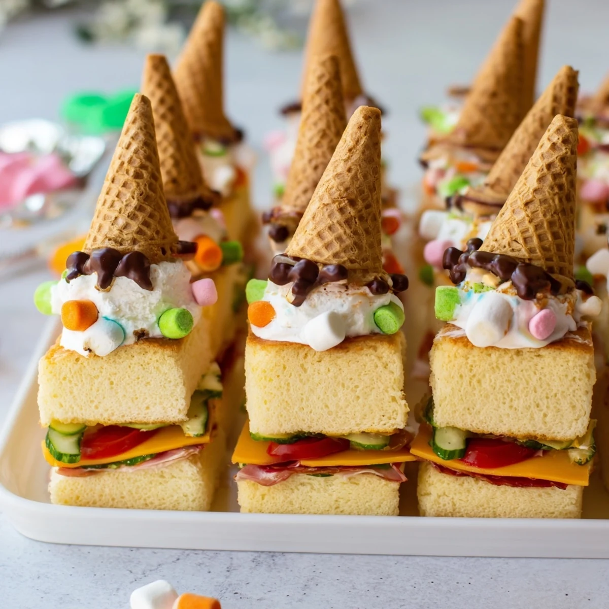 Fairy Tale Castle Platter with colorful fruits and veggies arranged for a festive children's party.