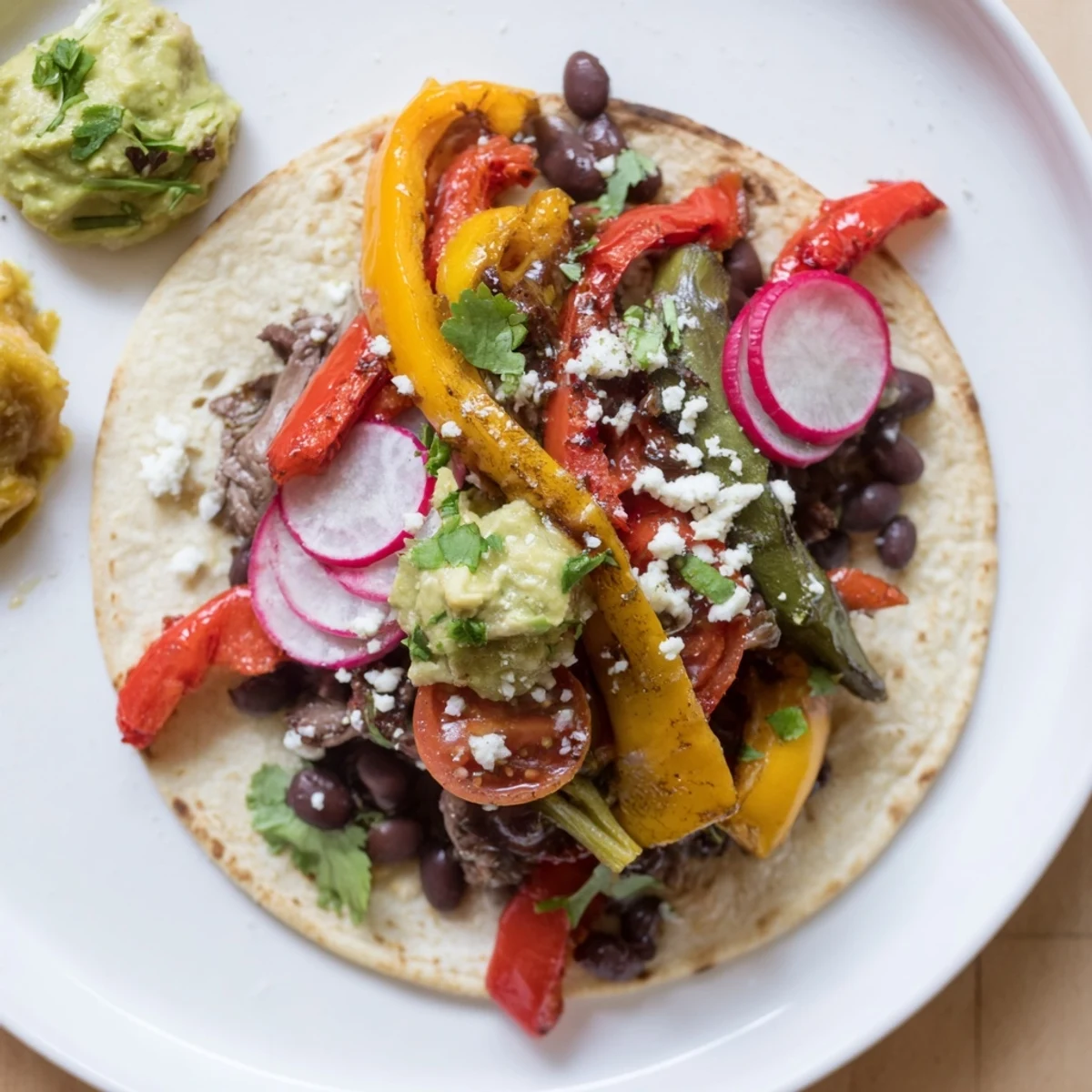 Brightly colored Desert Bloom Cactus Taco Board, overflowing with roasted vegetables and exciting toppings.