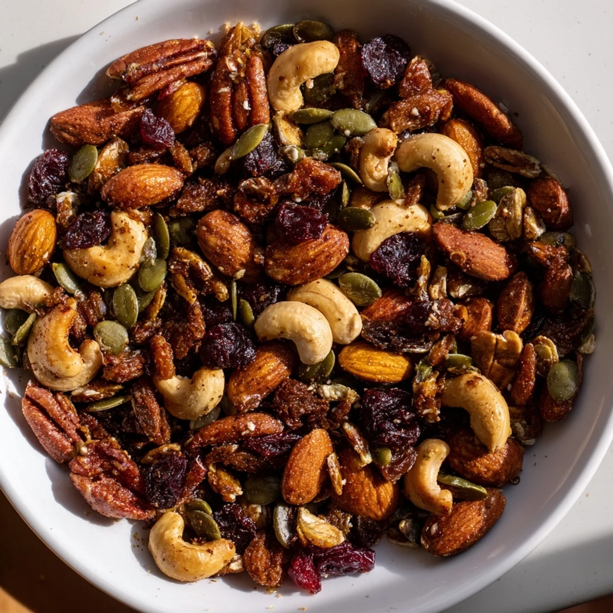 Homemade Nutty Nosh Squirrel Snack Mix, a gluten-free treat with crunchy nuts and seeds.