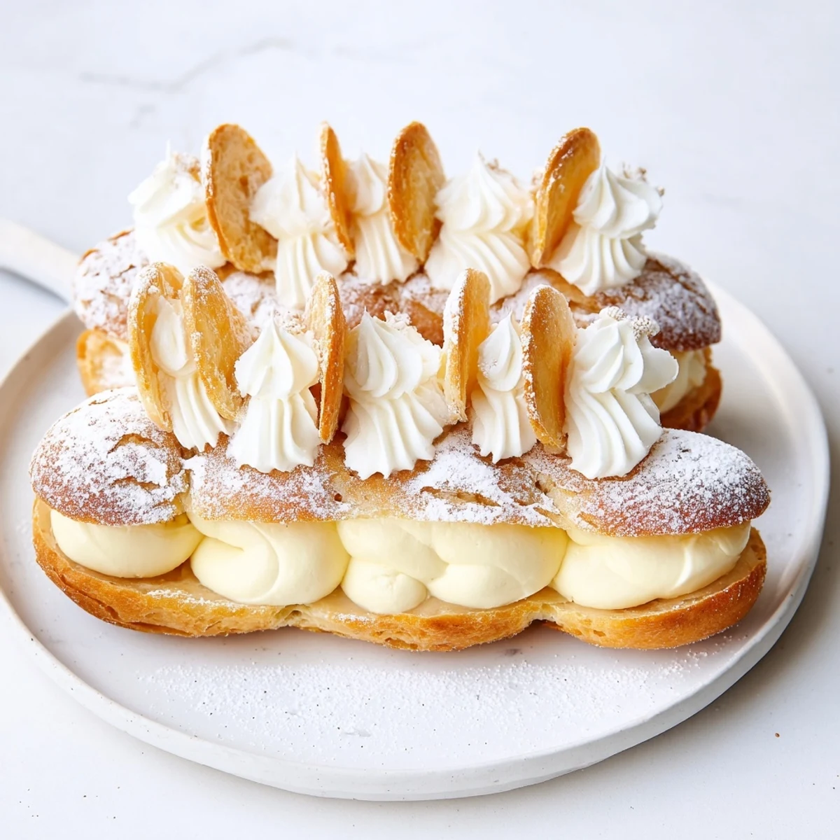 Elegant Feathered Friend Swan Pastry Platter, creamy vanilla cream puffs shaped as graceful swans ready to eat.
