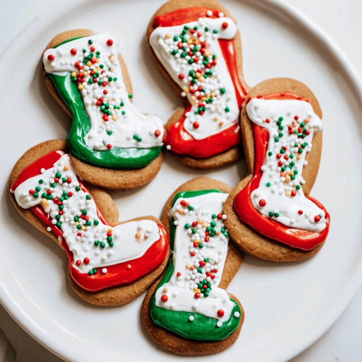 Crisp Christmas Boot-Shaped Delights, iced with vibrant colors, ready for a jolly holiday dessert.