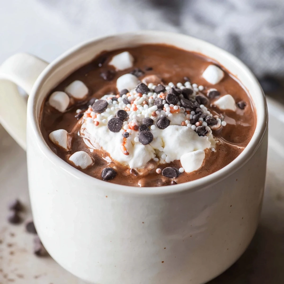 A tempting Reindeer Hot Cocoa Bar, brimming with marshmallows, chocolate chips, and whipped cream.
