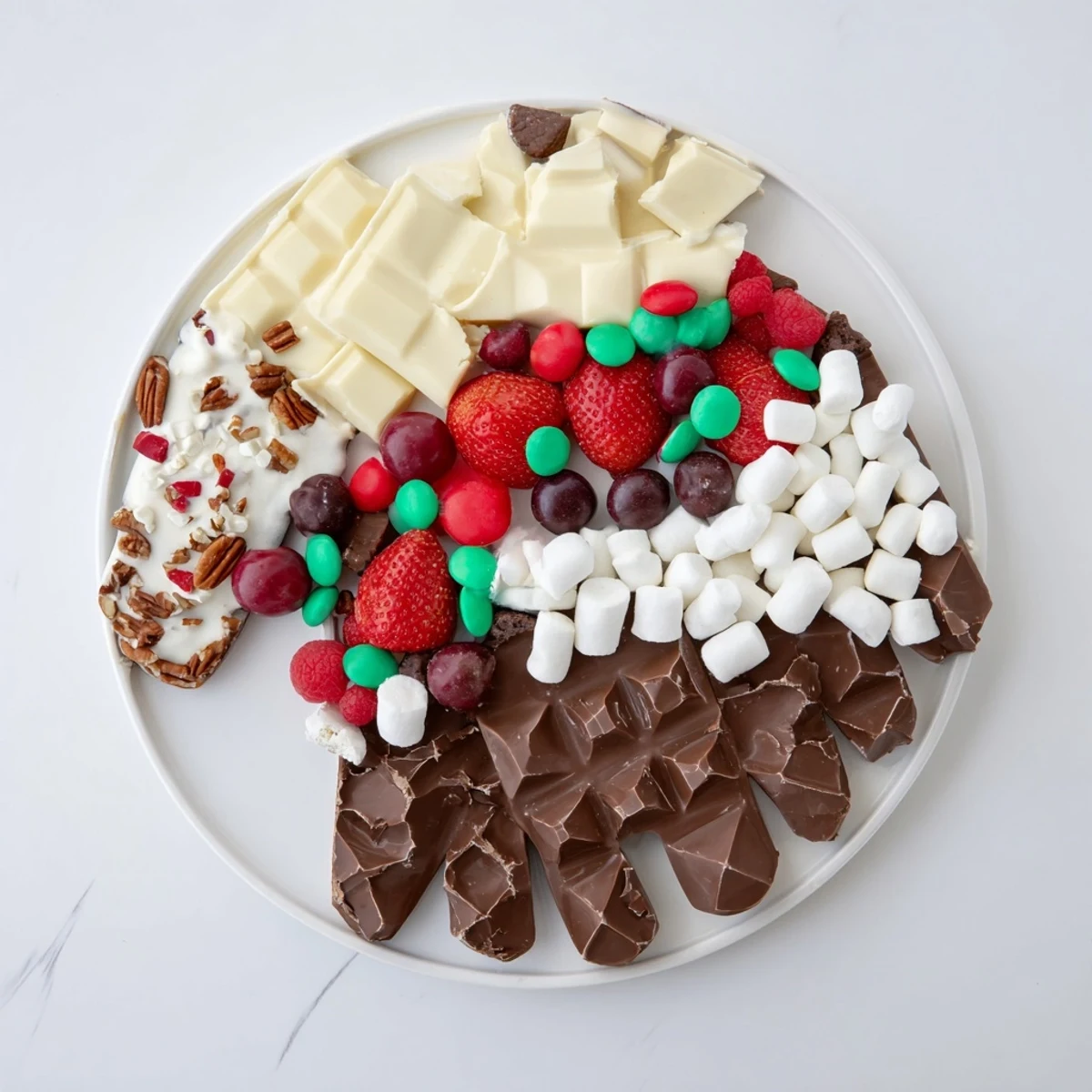 Cozy Mitten Dessert Board: a festive arrangement of cookies, chocolates, candies, and fruits ready for sharing.
