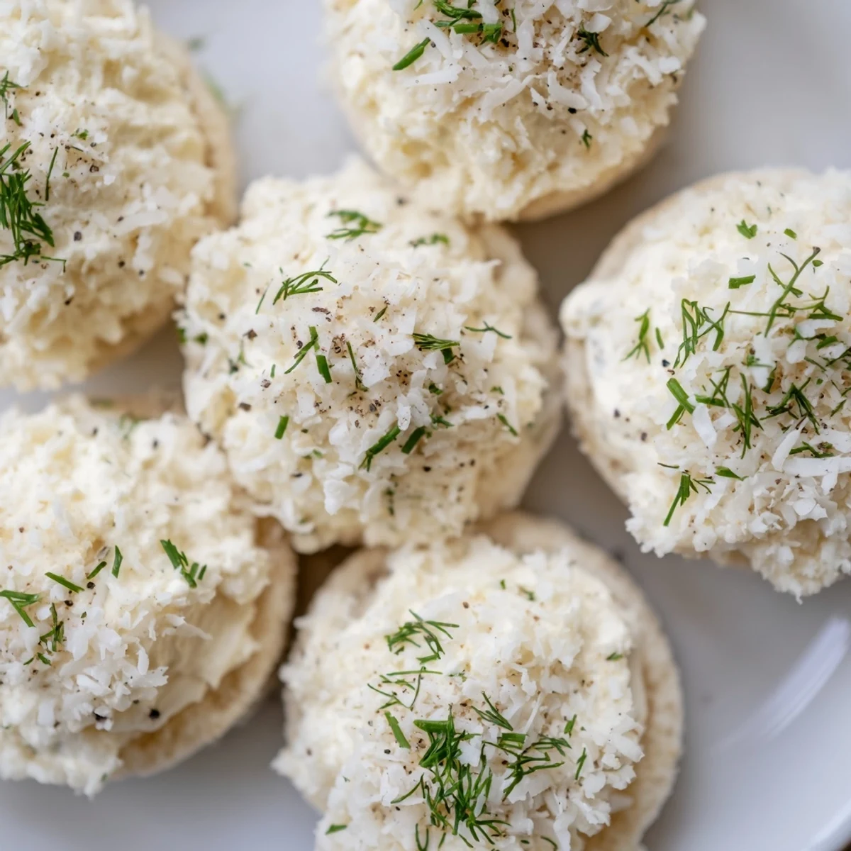 Delightful Snowball Tea Sandwich Bites, showing a close-up of the coconut covered tea treats.
