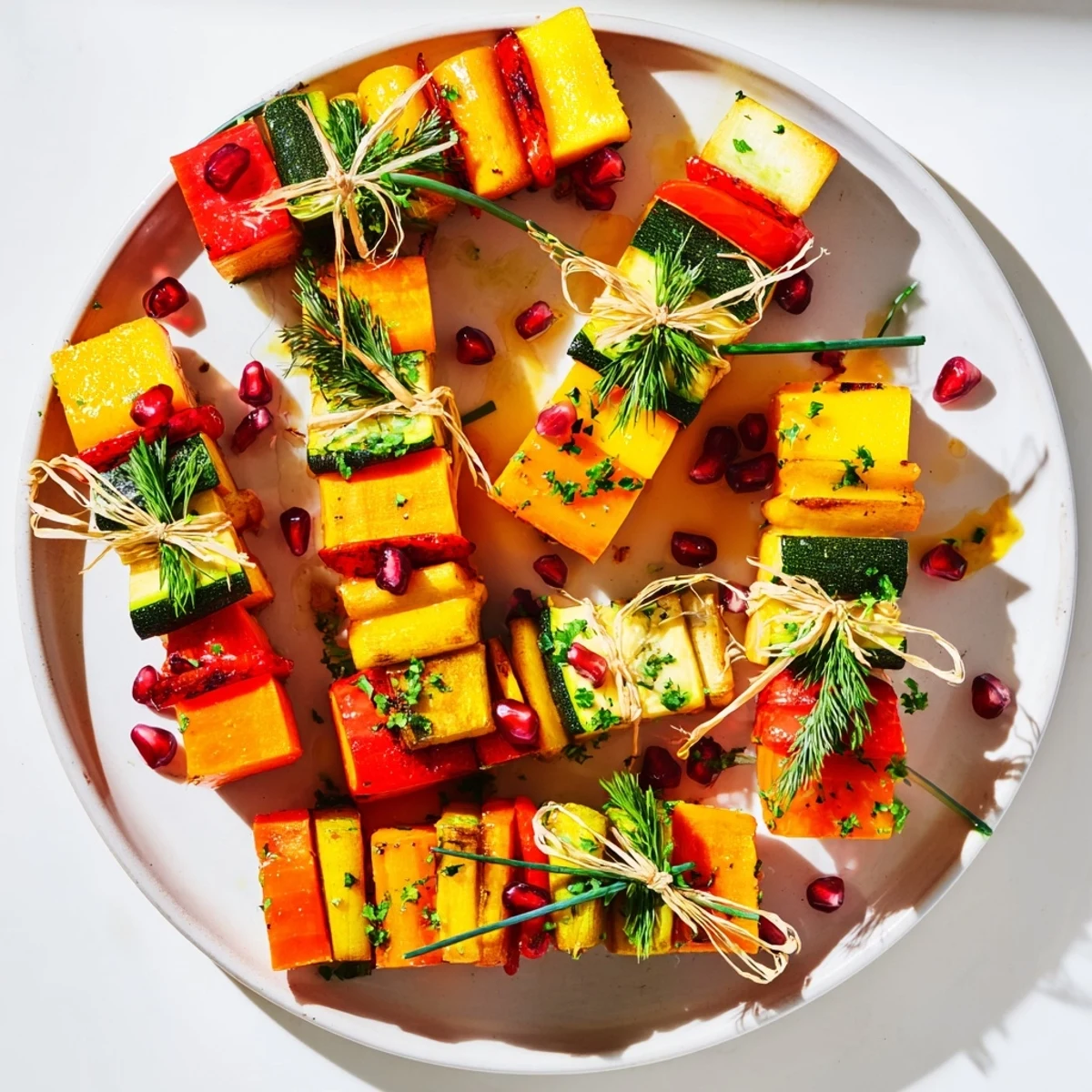 Golden-roasted Christmas Present Veggie Crates, garnished with chives and pomegranate, ready for your feast.