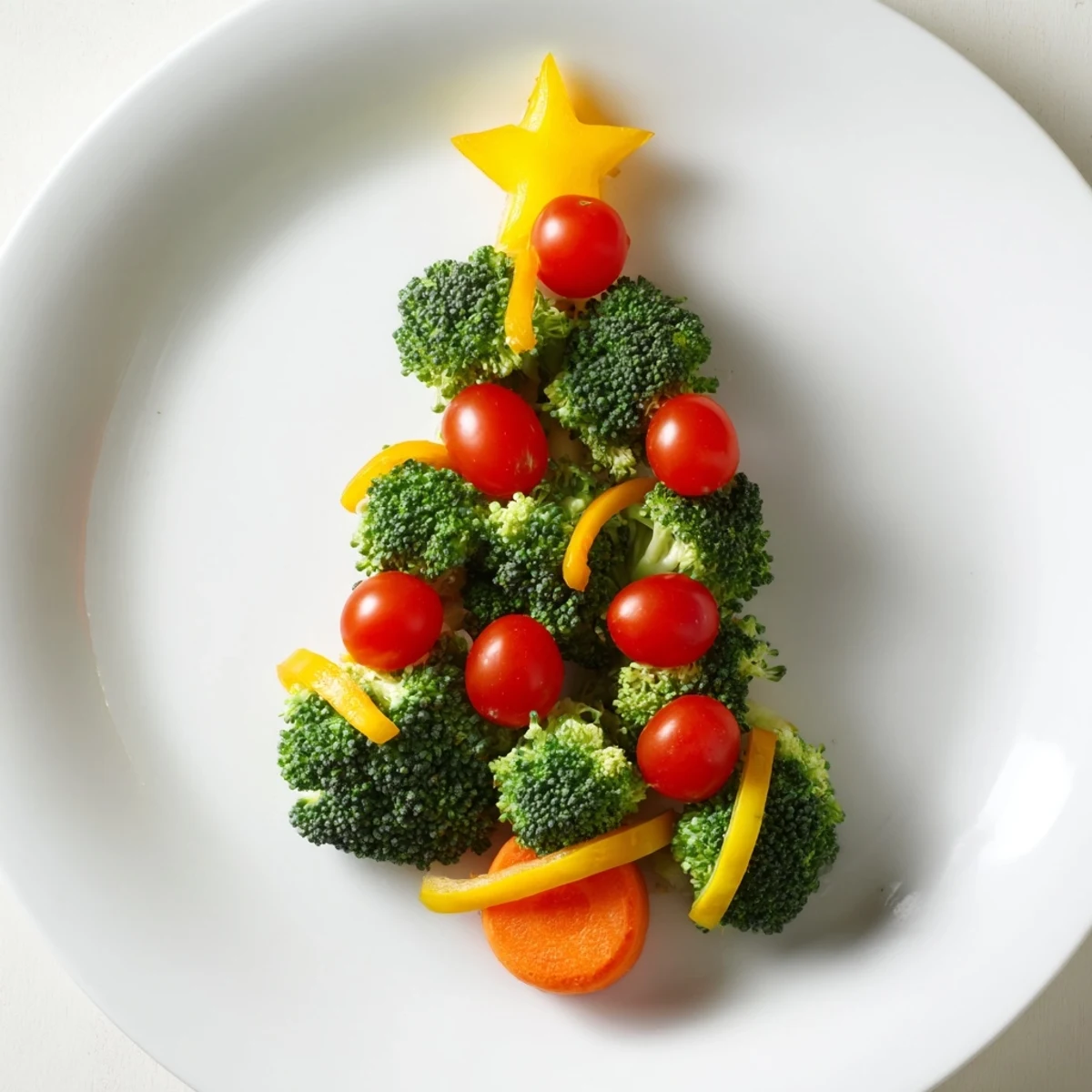 Arrange the healthy Broccoli Tree with Cherry Tomatoes on a platter, ready for kids and party guests.