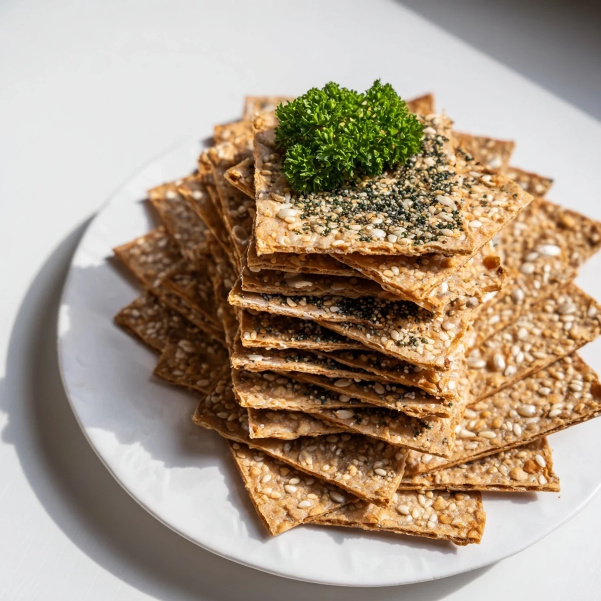 Crisp Gourmet Crackers artfully arranged to create an appetizing, easy appetizer for entertaining guests.