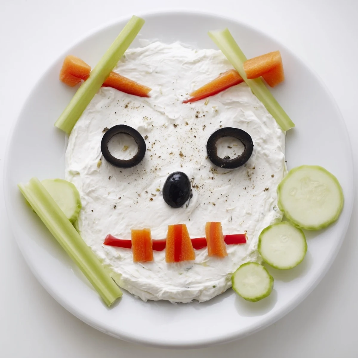 Festive skull & bones spooky spread with vivid veggie features, a fun Halloween appetizer.