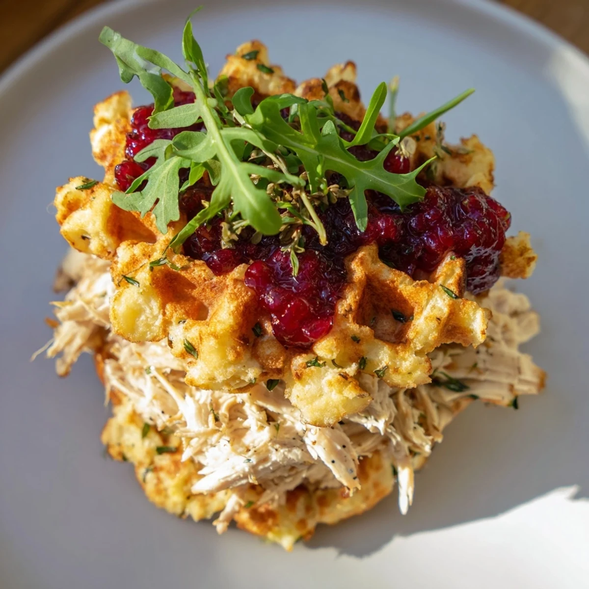 Crispy Stuffing Waffle Chicken Sliders, golden and stacked, are perfect for holiday feasts.