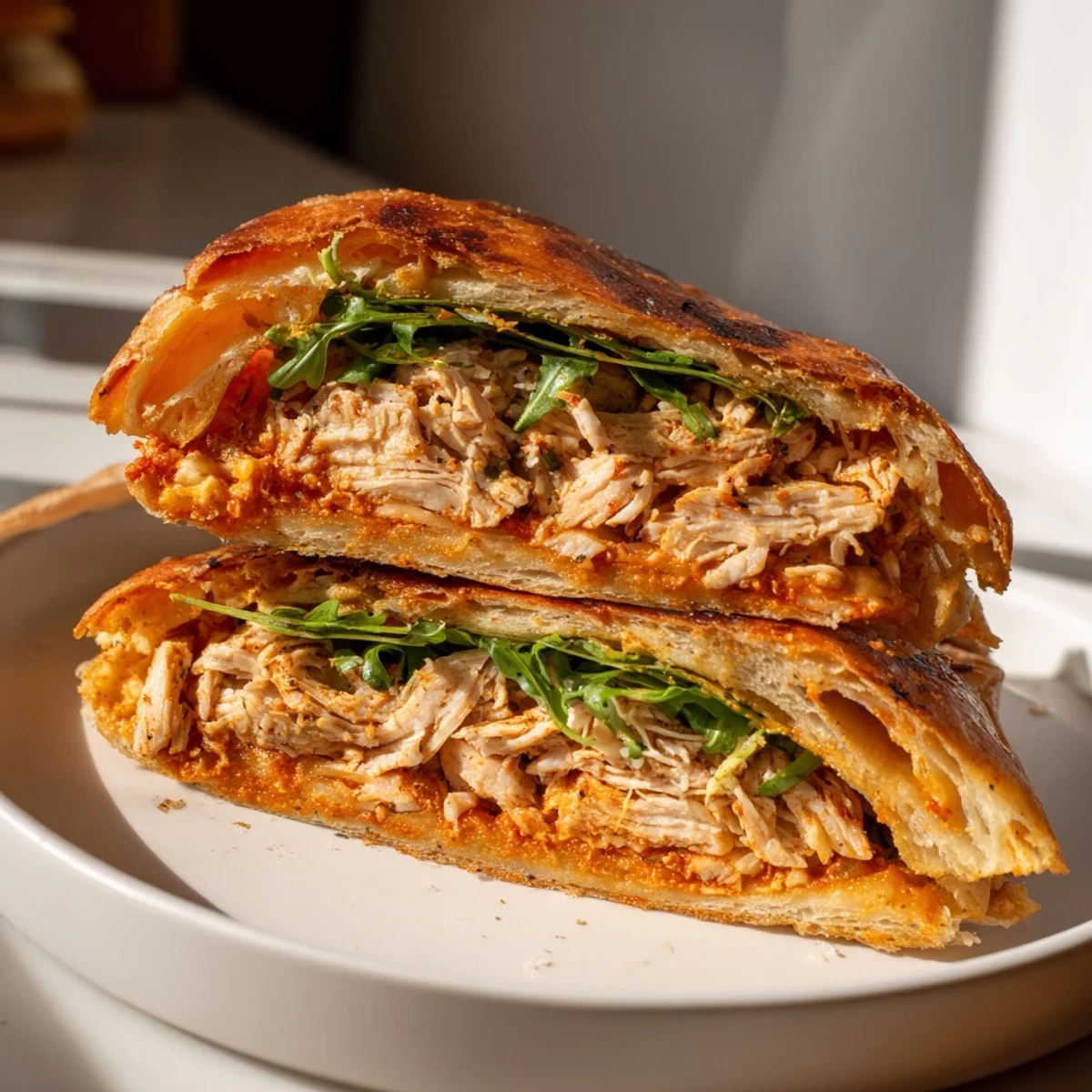 Golden, melty Leftover Pizza Chicken Sandwich, overflowing with cheese, served hot and ready.