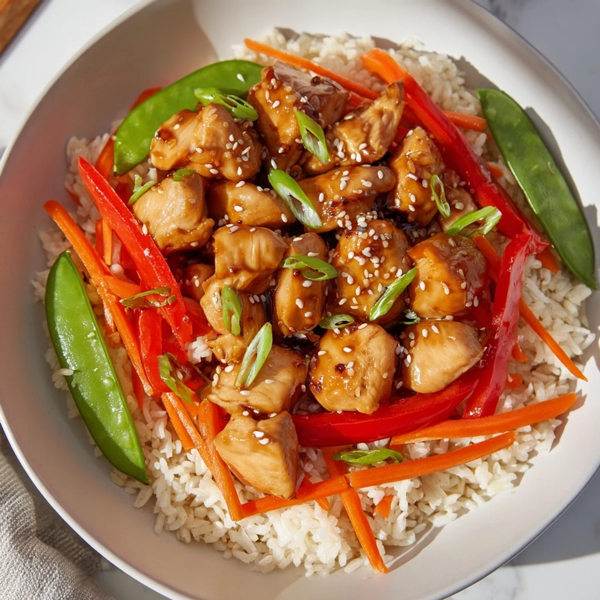 Delicious Asian-inspired Sesame Ginger Rice Bowl, bursting with flavors and textures in every bite.