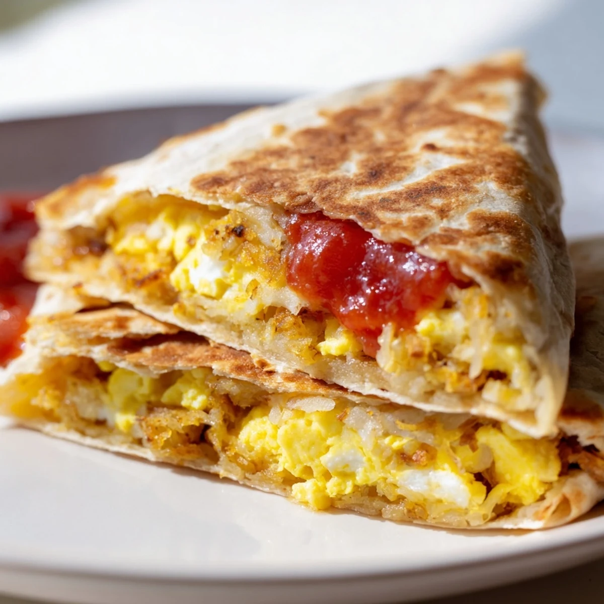 Golden Breakfast Crunchwrap Hack with melted cheese and crispy hash browns, a quick breakfast idea.