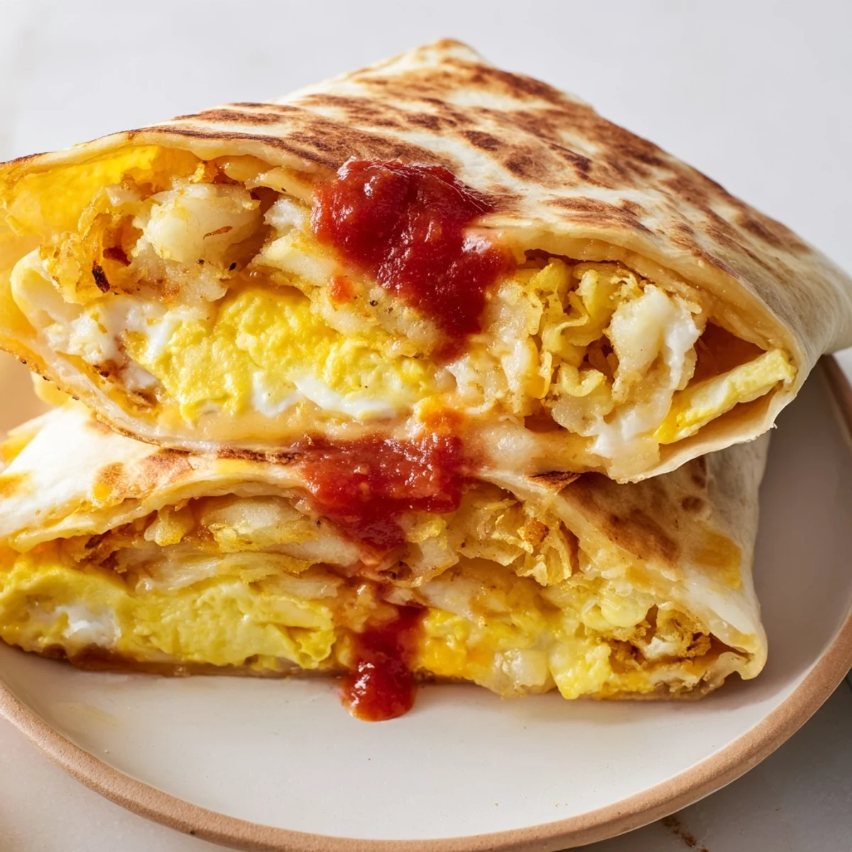 This Breakfast Crunchwrap Hack shows a perfectly folded tortilla with a melty cheese filling and savory sausage.