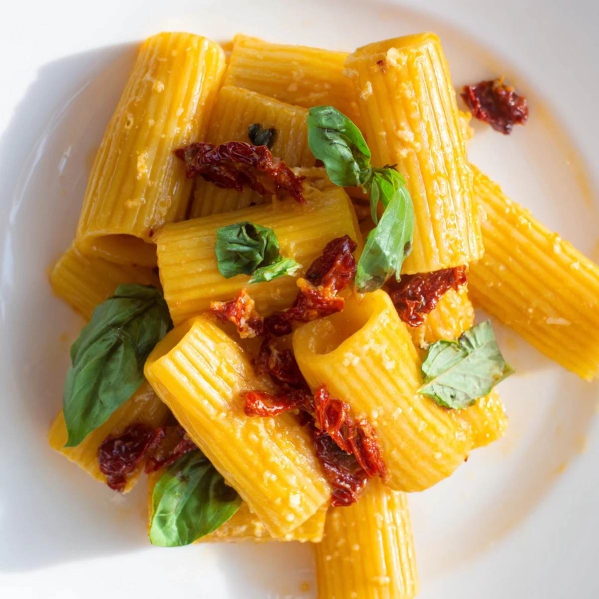 Creamy Sun-Dried Tomato Pasta, brimming with vibrant red tomatoes, fresh basil, and perfectly cooked pasta.