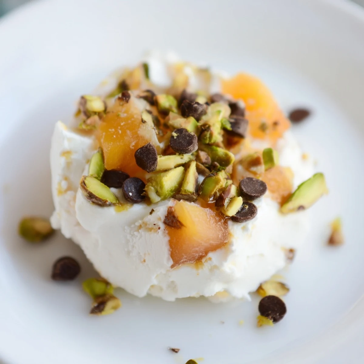 These frozen peach yogurt bites, a simple dessert, showcase frozen peach bits in refreshing yogurt.