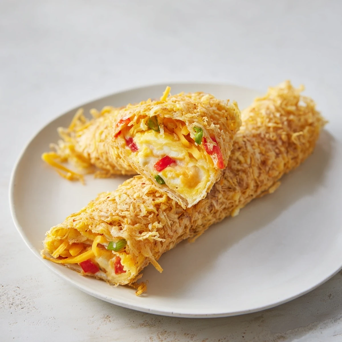 Golden-crisped Rice Paper Egg Cheese Wrap with melted cheese, perfect for a quick and easy breakfast.