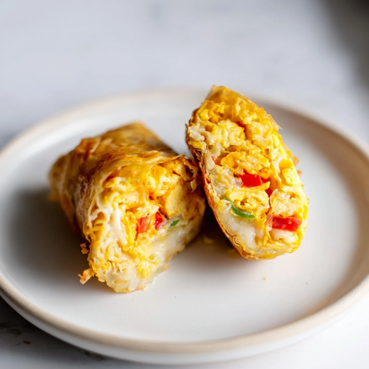 Savory Rice Paper Egg Cheese Wrap, folded golden, with a bubbling cheese and egg filling within.