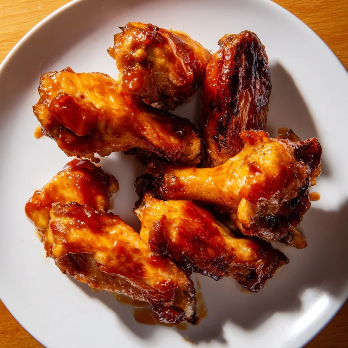 Crispy baked sticky honey BBQ wings glistening with sauce, perfect for a flavorful appetizer.