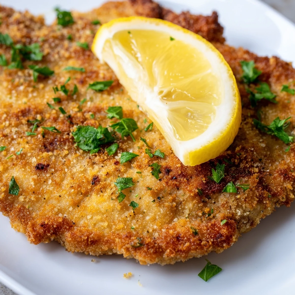 Crispy breading surrounds a juicy interior on this delicious Austrian Wiener Schnitzel.