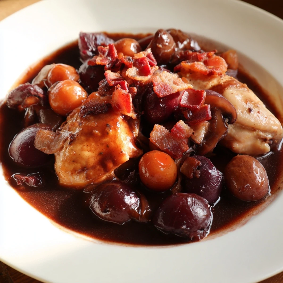 Imagine the aroma: flavorful Coq au Vin, a French classic, perfect with crusty bread nearby.