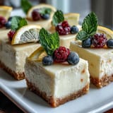 Tangy no-bake cheesecake bars, featuring smooth skyr and bright lemon flavor.