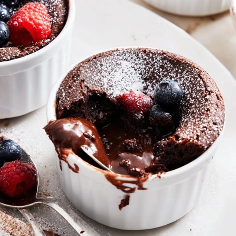 Gooey Mini Chocolate Lava Cakes in ramekins, perfect for a rich dessert experience.  