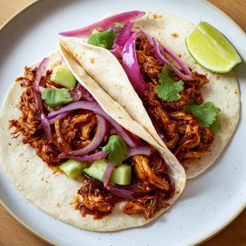 Sticky Chicken Tikka Masala Tacos, showcasing tender chicken in savory sauce with fresh toppings.