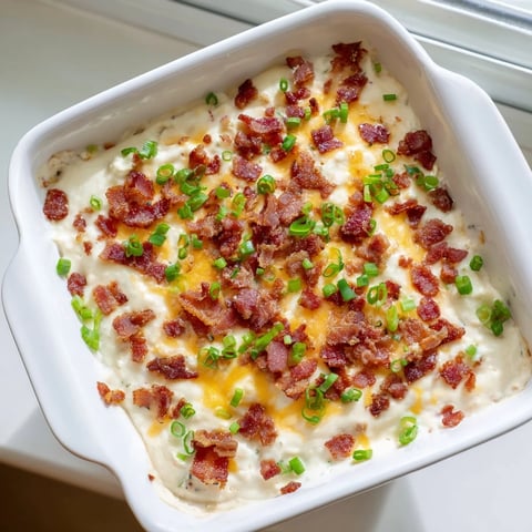 Golden, bubbly Cheesy Bacon Ranch Dip, served hot with crispy bacon crumbles and fresh herbs.