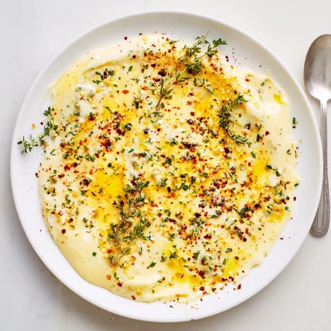 Golden Cowboy Butter Sauce simmering in a small saucepan, flecked with fresh herbs and spices.  