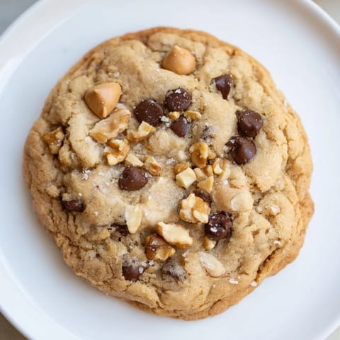 Warm Best Ever Butterscotch Chocolate Chip Cookies fresh from the oven, offering sweet, salty delight.