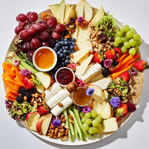 Vibrant colors and textures abound in this delightful Enchanted Forest Grazing Board, perfect for sharing and easy enjoyment.