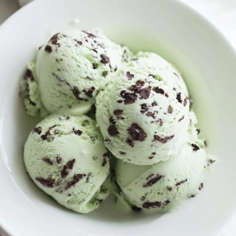 A scoop of homemade Mint Chocolate Chip Ice Cream, garnished and ready for a sweet treat.