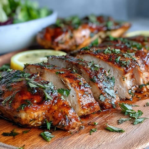 Golden brown oven baked chicken breast resting on a baking sheet, ready to be served with roasted vegetables.