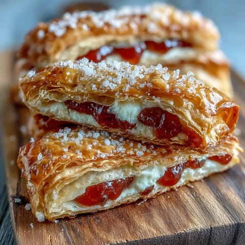 Freshly baked Guava and Cream Cheese Pastelitos with golden, flaky pastry and a vibrant pink guava filling.  