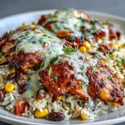 A slice of lime and fresh cilantro garnish this skillet dinner of Pollo Loco Mexican Chicken and Rice with Queso.