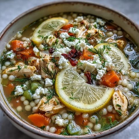 Greek Chicken Pearl Couscous Soup