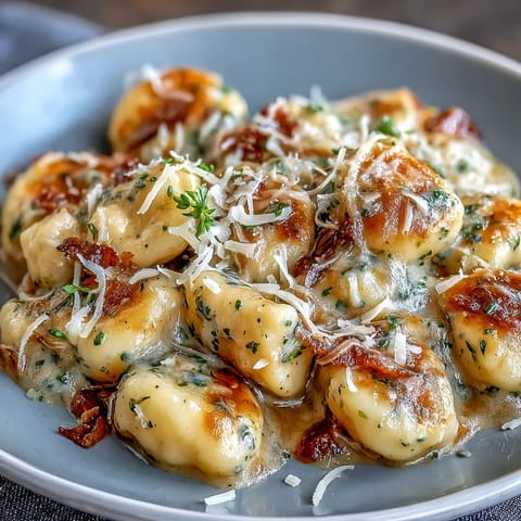 Luxurious potato gnocchi tossed in aromatic black truffle butter and garnished with fresh herbs and Parmesan.  