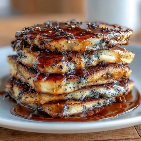 Fluffy black sesame pancakes