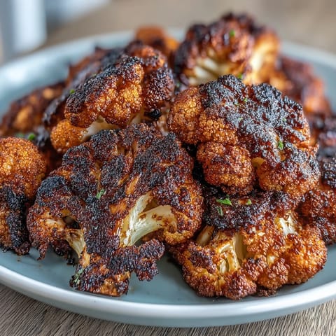 Crispy roasted cauliflower florets coated in bold jerk seasoning for a spicy vegan side dish.